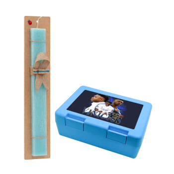 Vinicius Junior, Easter Set, children's snack container BLUE & Easter aromatic flat candle (30cm) (TURQUOISE)