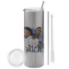 Eco friendly stainless steel Silver tumbler 600ml, with metal straw & cleaning brush