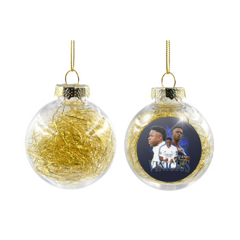 Vinicius Junior, Transparent Christmas tree ball ornament with gold filling 8cm