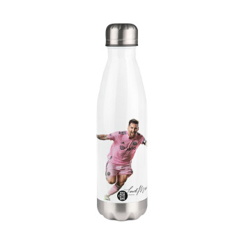 Lionel Messi inter miami jersey, Metal mug thermos White (Stainless steel), double wall, 500ml