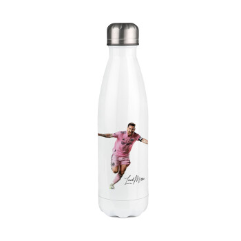 Lionel Messi inter miami jersey, Metal mug thermos White (Stainless steel), double wall, 500ml