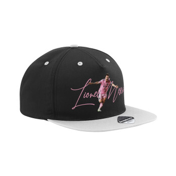 Lionel Messi inter miami jersey, Adult Flat Snapback Hat Black/Grey, (100% COTTON TWILL, ADULT, UNISEX, ONE SIZE)