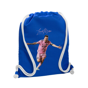 Lionel Messi inter miami jersey, Backpack pouch GYMBAG Blue, with pocket (40x48cm) & thick cords