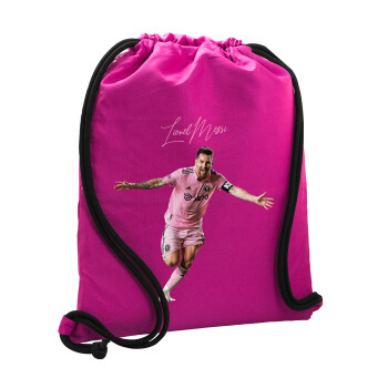 Lionel Messi inter miami jersey, Backpack pouch GYMBAG Fuchsia, with pocket (40x48cm) & thick cords