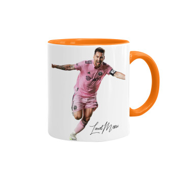 Lionel Messi inter miami jersey, Mug colored orange, ceramic, 330ml