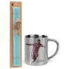 Easter Set, metallic thermal cup (300ml) & aromatic flat Easter candle (30cm) (TURQUOISE)