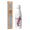 Easter Set, metallic Inox water bottle (700ml) & Easter scented flat candle (30cm) (GRAY)