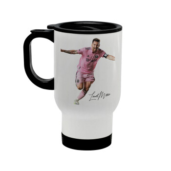 Lionel Messi inter miami jersey, Stainless steel travel mug with lid, double wall white 450ml
