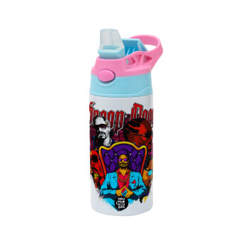 Snoop Dogg, Children's hot water bottle, stainless steel, with safety straw, Pink/BlueCiel (360ml) BPA FREE