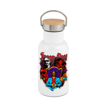 Snoop Dogg, Metallic thermos (Stainless steel) White with wooden lid (bamboo), double-walled, 350ml