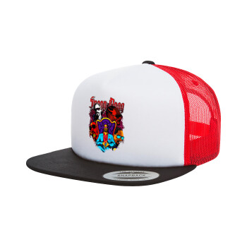 Snoop Dogg, Adult Foam Flat Snapback with Mesh Black-White-Red (POLYESTER, ADULT, UNISEX, ONE SIZE)