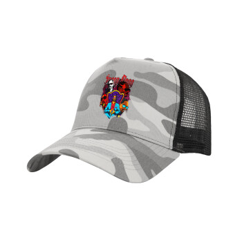 Snoop Dogg, Adult Structured Trucker Hat, with Mesh, (Camouflage) Army Camo (100% COTTON, ADULT, UNISEX, ONE SIZE)