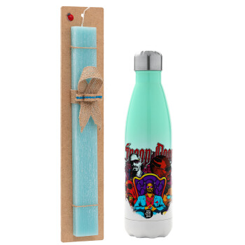 Snoop Dogg, Easter Set, Metallic green/white thermos (Stainless steel), double-walled, 500ml & scented flat Easter candle (30cm) (TURQUOISE)