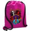 Backpack pouch GYMBAG Fuchsia, with pocket (40x48cm) & thick cords