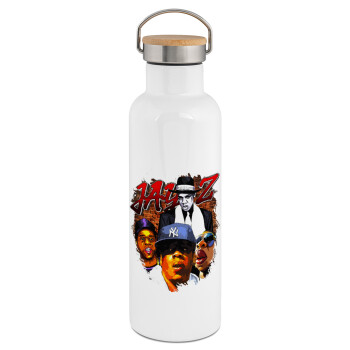 JAY-Z, Stainless steel White with wooden lid (bamboo), double wall, 750ml