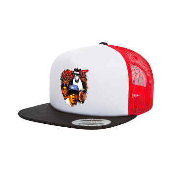 JAY-Z, Adult Foam Flat Snapback with Mesh Black-White-Red (POLYESTER, ADULT, UNISEX, ONE SIZE)