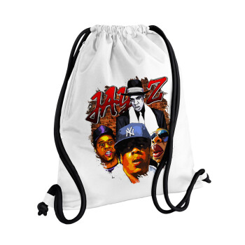 JAY-Z, Backpack pouch GYMBAG white, with pocket (40x48cm) & thick cords