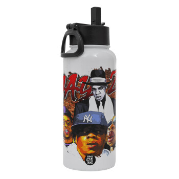 JAY-Z, Metal mug thermo White with Straw and Spout Lid (Stainless steel), double wall, 950ml