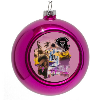 Lionel Messi Miami, Purple Christmas tree ornament bauble 8cm