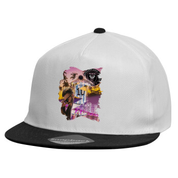 Lionel Messi Miami, Child's Flat Snapback Hat, White (100% COTTON, CHILDREN'S, UNISEX, ONE SIZE)