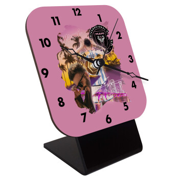 Lionel Messi Miami, Quartz Wooden table clock with hands (10cm)