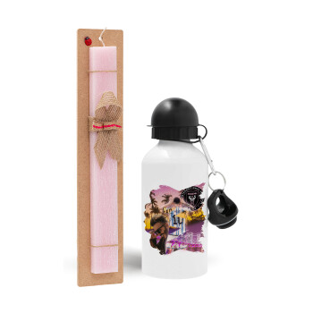 Lionel Messi Miami, Easter Set, metallic aluminum bottle (500ml) & aromatic flat Easter candle (30cm) (PINK)