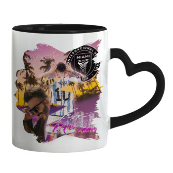 Lionel Messi Miami, Mug heart black handle, ceramic, 330ml