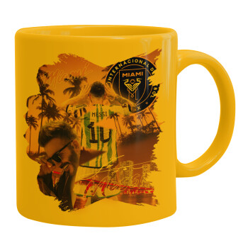 Lionel Messi Miami, Ceramic coffee mug yellow, 330ml (1pcs)