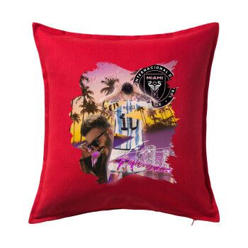 Lionel Messi Miami, Sofa cushion RED 50x50cm includes filling