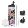 Travel Tumbler 2 Lids, with metal straw & cleaning brush (Stainless steel 304 Food grade, BPA free, 600ml)