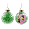 Transparent Christmas tree ball ornament with green filling 8cm