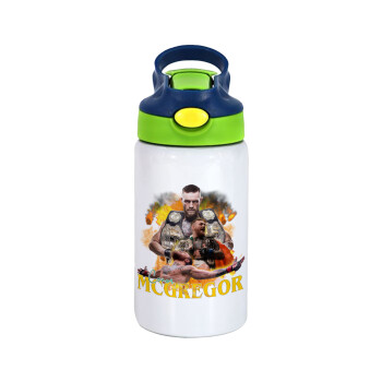 Conor McGregor Notorious, Children's hot water bottle, stainless steel, with safety straw, green, blue (350ml)