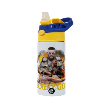 Conor McGregor Notorious, Children's hot water bottle, stainless steel, with safety straw, green, blue (360ml) BPA FREE