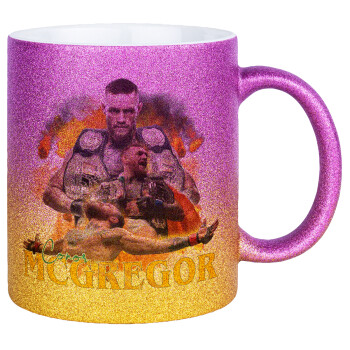 Conor McGregor Notorious, Κούπα Χρυσή/Ροζ Glitter, κεραμική, 330ml