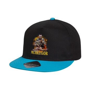 Conor McGregor Notorious, Child's Flat Snapback Hat, Black/Blue (100% COTTON, CHILD, UNISEX, ONE SIZE)