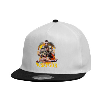 Conor McGregor Notorious, Child's Flat Snapback Hat, White (100% COTTON, CHILDREN'S, UNISEX, ONE SIZE)