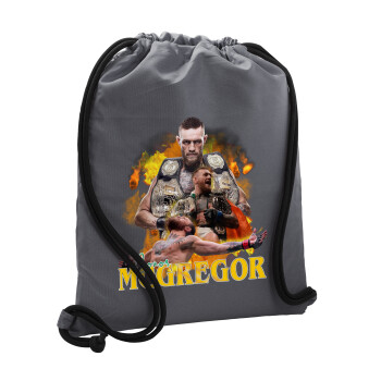 Conor McGregor Notorious, Τσάντα πλάτης πουγκί GYMBAG ΓΚΡΙ, με τσέπη (40x48cm) & χονδρά κορδόνια