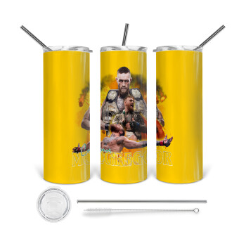 Conor McGregor Notorious, 360 Eco friendly ποτήρι θερμό (tumbler) από ανοξείδωτο ατσάλι 600ml, με μεταλλικό καλαμάκι & βούρτσα καθαρισμού