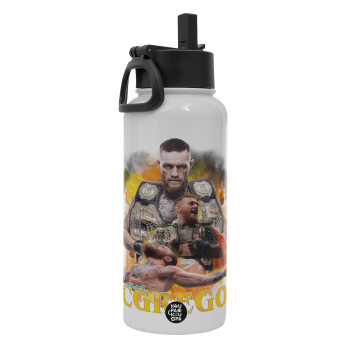 Conor McGregor Notorious, Metal mug thermo White with Straw and Spout Lid (Stainless steel), double wall, 950ml