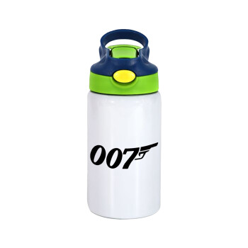 James Bond 007, Children's hot water bottle, stainless steel, with safety straw, green, blue (350ml)