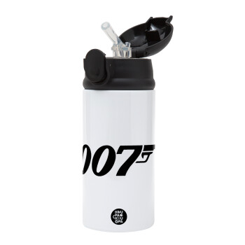 James Bond 007, Children's hot water bottle, stainless steel, with safety straw, Black (360ml) BPA-FREE