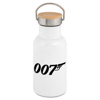 James Bond 007, Metallic thermos (Stainless steel) White with wooden lid (bamboo), double-walled, 350ml