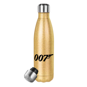 James Bond 007, Glitter gold stainless steel thermos bottle, double-walled, 500ml