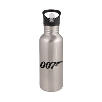 James Bond 007, Water bottle Silver with straw, stainless steel 600ml