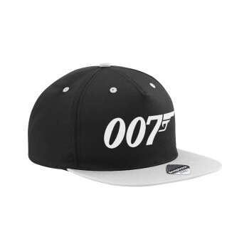 James Bond 007, Adult Flat Snapback Hat Black/Grey, (100% COTTON TWILL, ADULT, UNISEX, ONE SIZE)