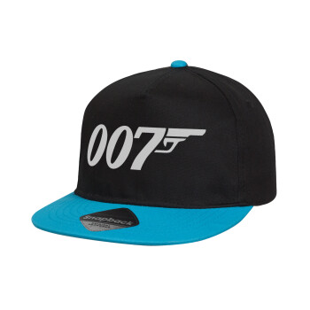 James Bond 007, Child's Flat Snapback Hat, Black/Blue (100% COTTON, CHILD, UNISEX, ONE SIZE)