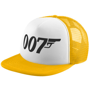 James Bond 007, Adult Soft Trucker Hat with Yellow/White Mesh (POLYESTER, ADULT, UNISEX, ONE SIZE)