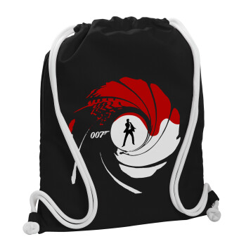 James Bond 007, Backpack pouch GYMBAG Black, with pocket (40x48cm) & thick white cords