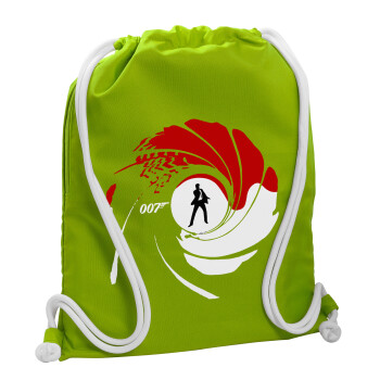 James Bond 007, Backpack bag GYMBAG LIME GREEN, with pocket (40x48cm) & thick cords