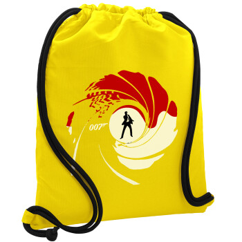 James Bond 007, Τσάντα πλάτης πουγκί GYMBAG Κίτρινη, με τσέπη (40x48cm) & χονδρά κορδόνια